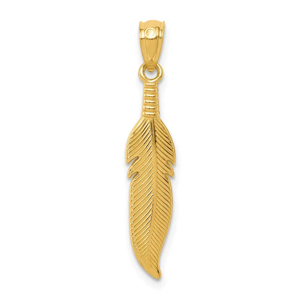 14k Polished Feather Pendant
