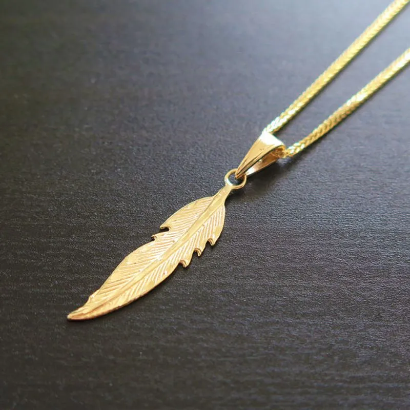 14K Yellow Gold Feather Pendant