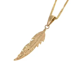 14K Yellow Gold Feather Pendant