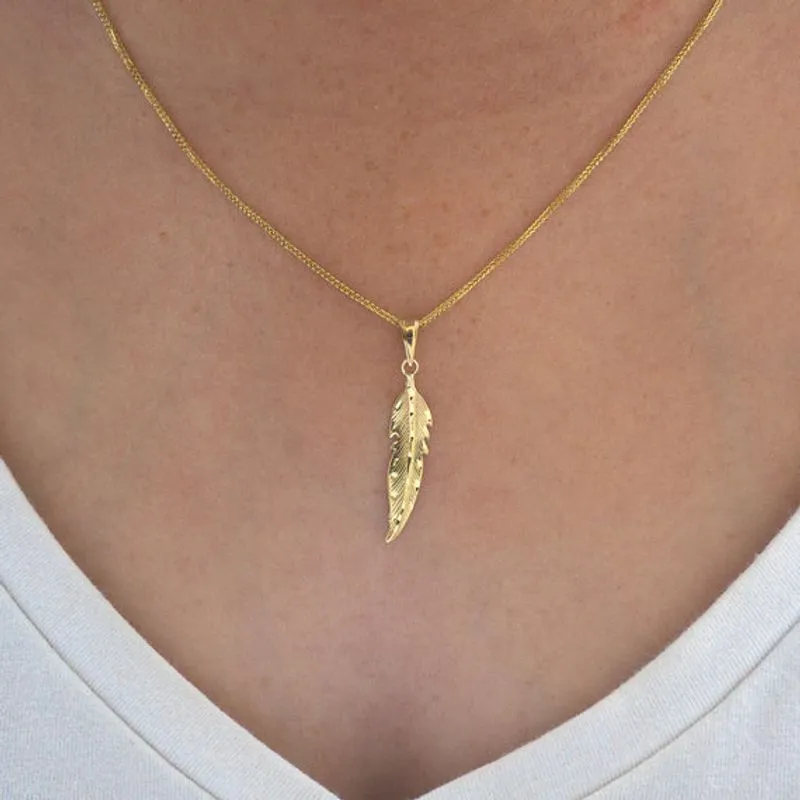 14K Yellow Gold Feather Pendant