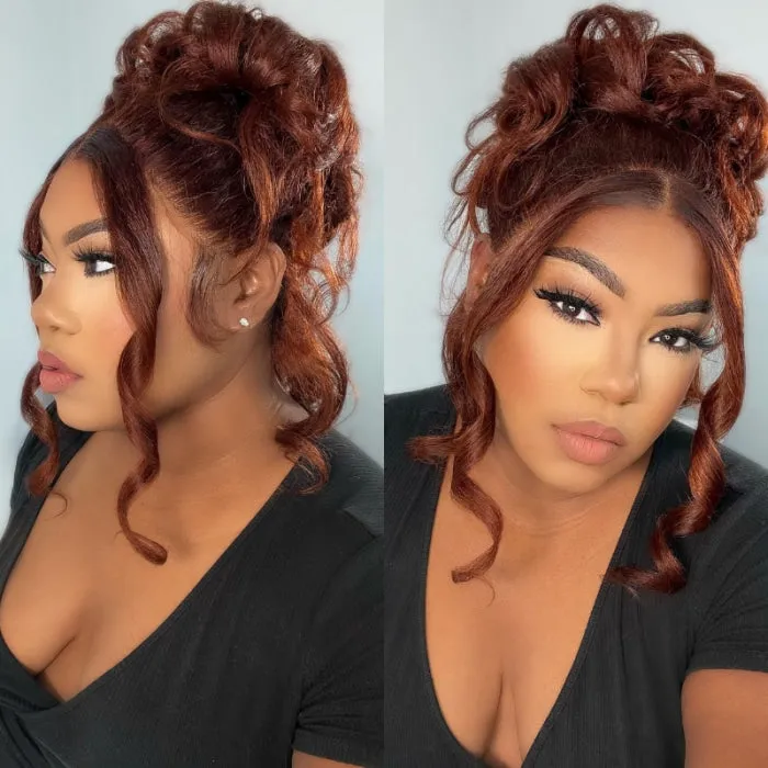 26-inch Reddish Brown Body Wave Human Hair Lace Frontal Wigs 13x4 Ashimary Affordable Long Hair