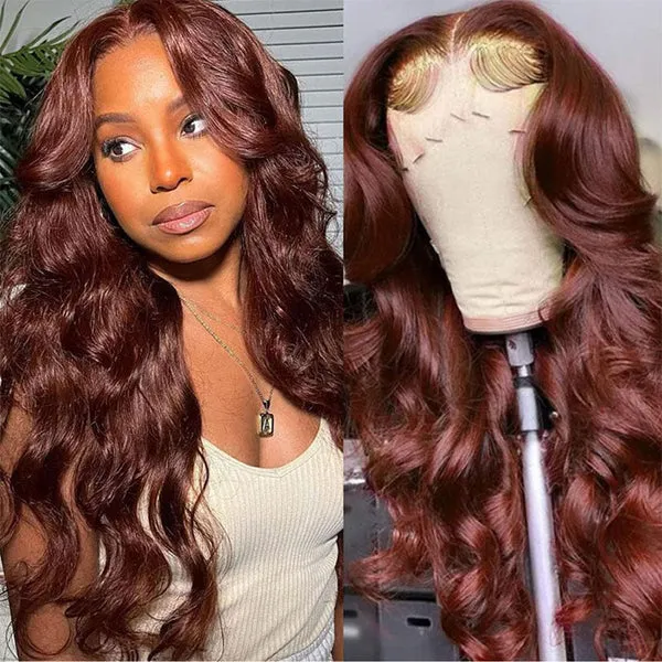 26-inch Reddish Brown Body Wave Human Hair Lace Frontal Wigs 13x4 Ashimary Affordable Long Hair