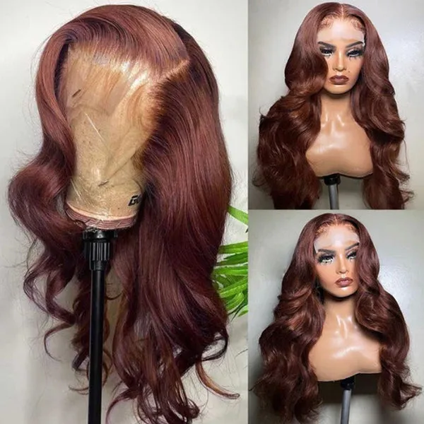 26-inch Reddish Brown Body Wave Human Hair Lace Frontal Wigs 13x4 Ashimary Affordable Long Hair