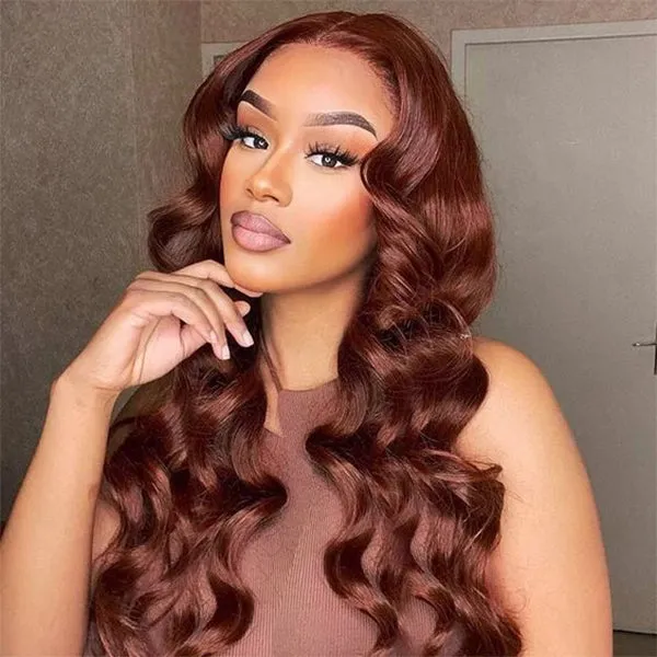 26-inch Reddish Brown Body Wave Human Hair Lace Frontal Wigs 13x4 Ashimary Affordable Long Hair