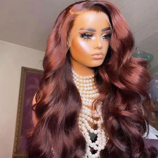 26-inch Reddish Brown Body Wave Human Hair Lace Frontal Wigs 13x4 Ashimary Affordable Long Hair