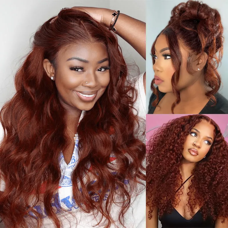 26-inch Reddish Brown Body Wave Human Hair Lace Frontal Wigs 13x4 Ashimary Affordable Long Hair