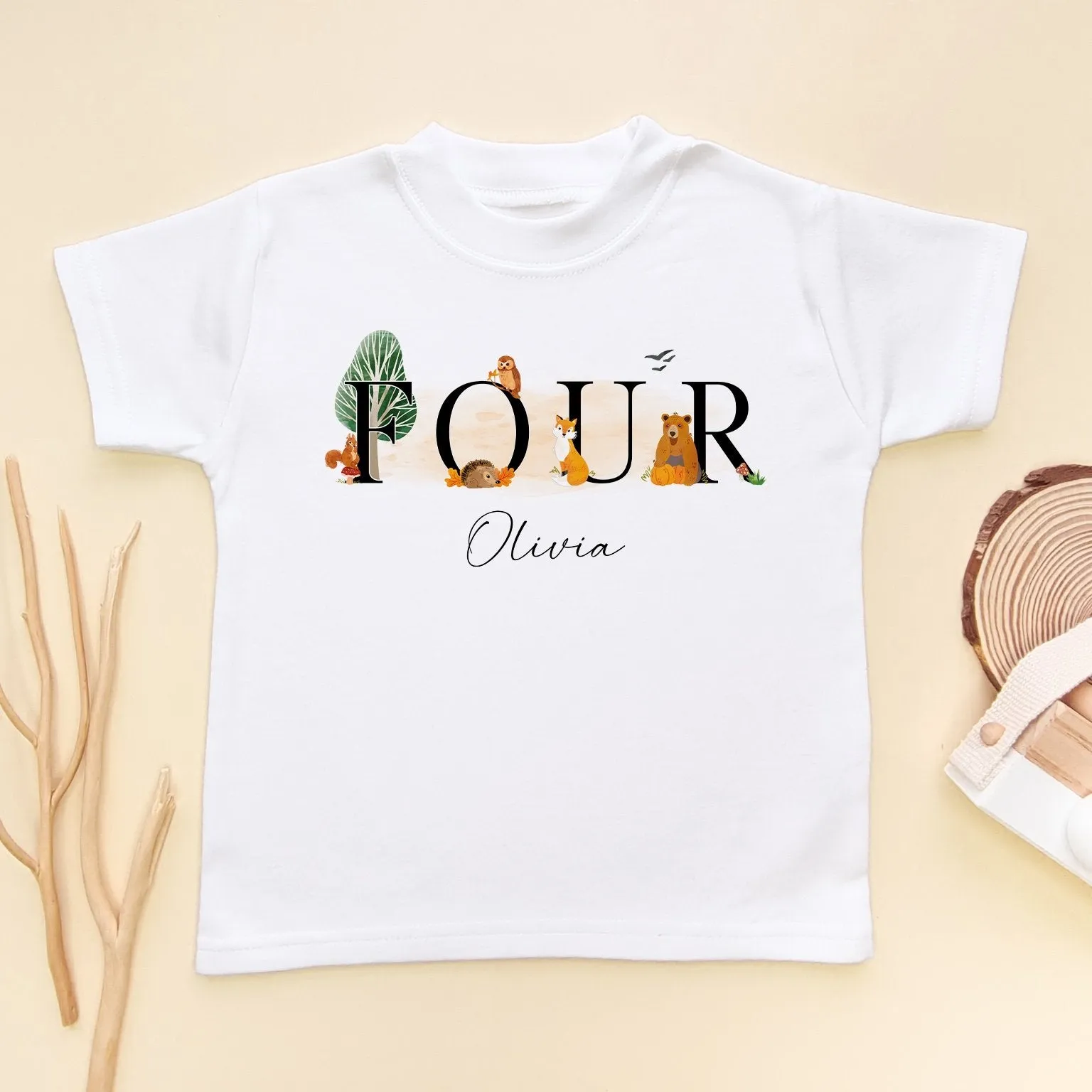 4th Birthday Woodland Animals Personalised T Shirt