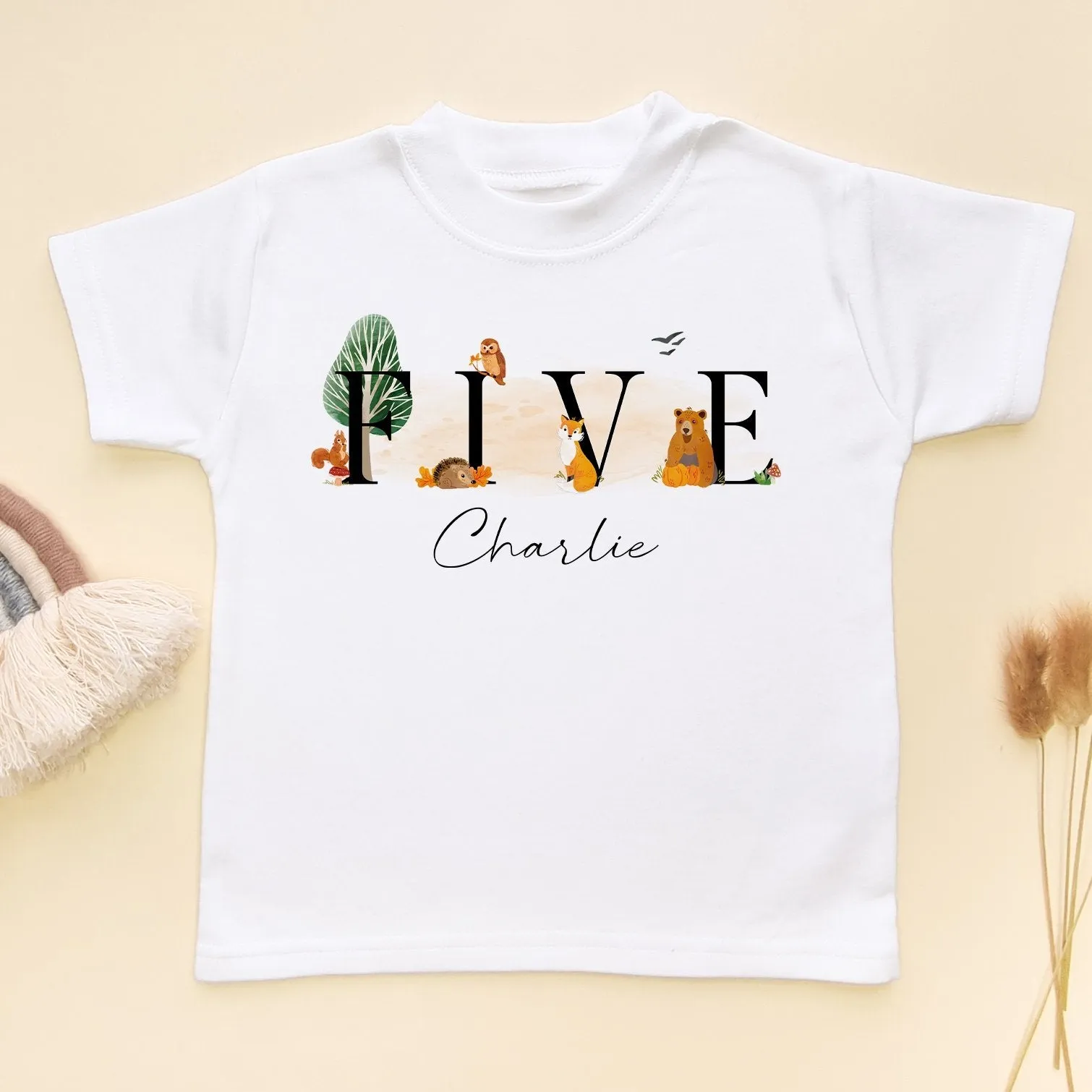 5th Birthday Woodland Animals Personalised T Shirt