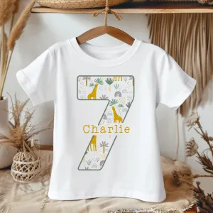 7th Birthday Giraffe Theme Personalised Kids T Shirt