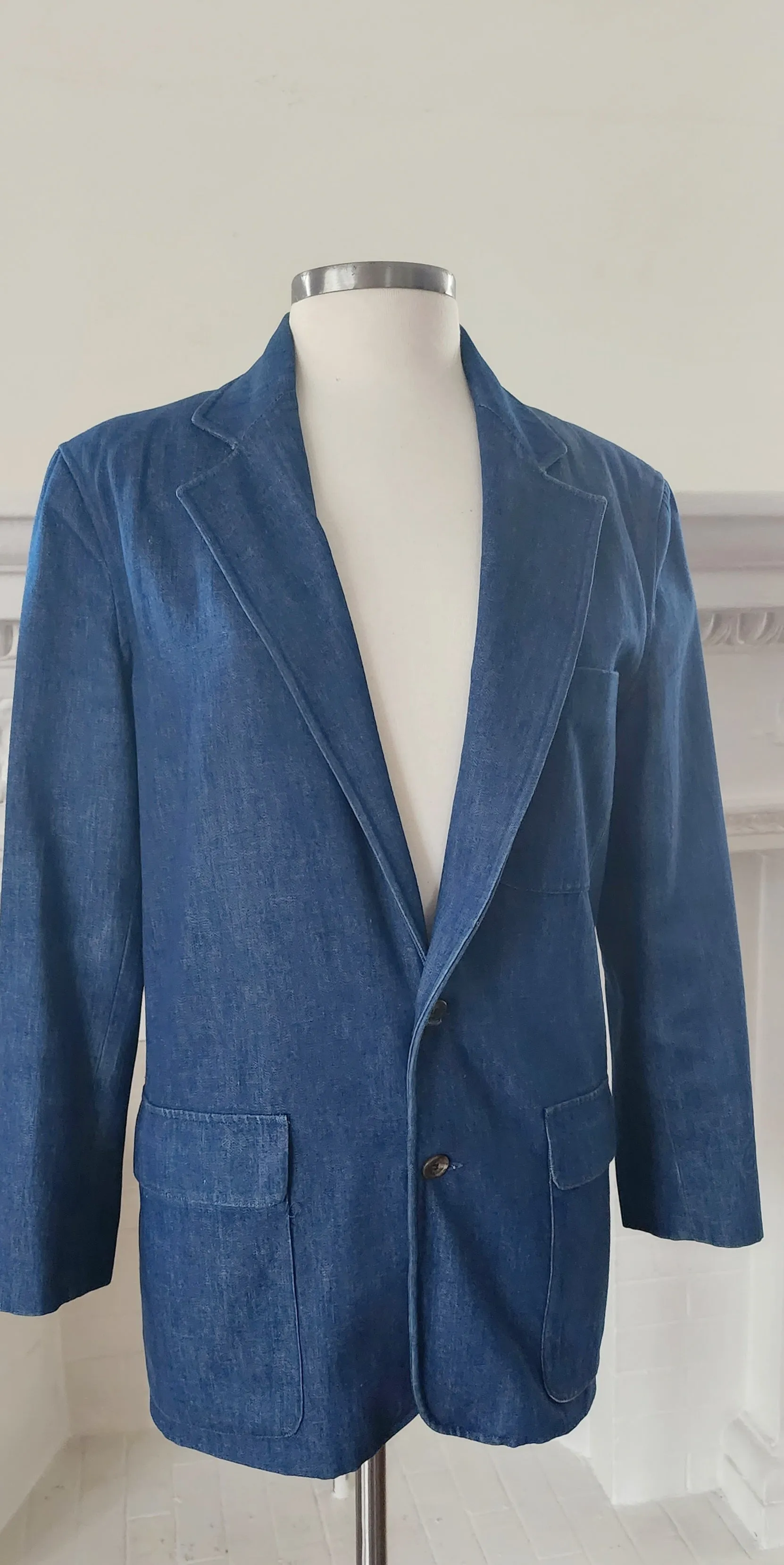 80s Blue Denim Blazer Oversized Jacket by Ralph Lauren / S