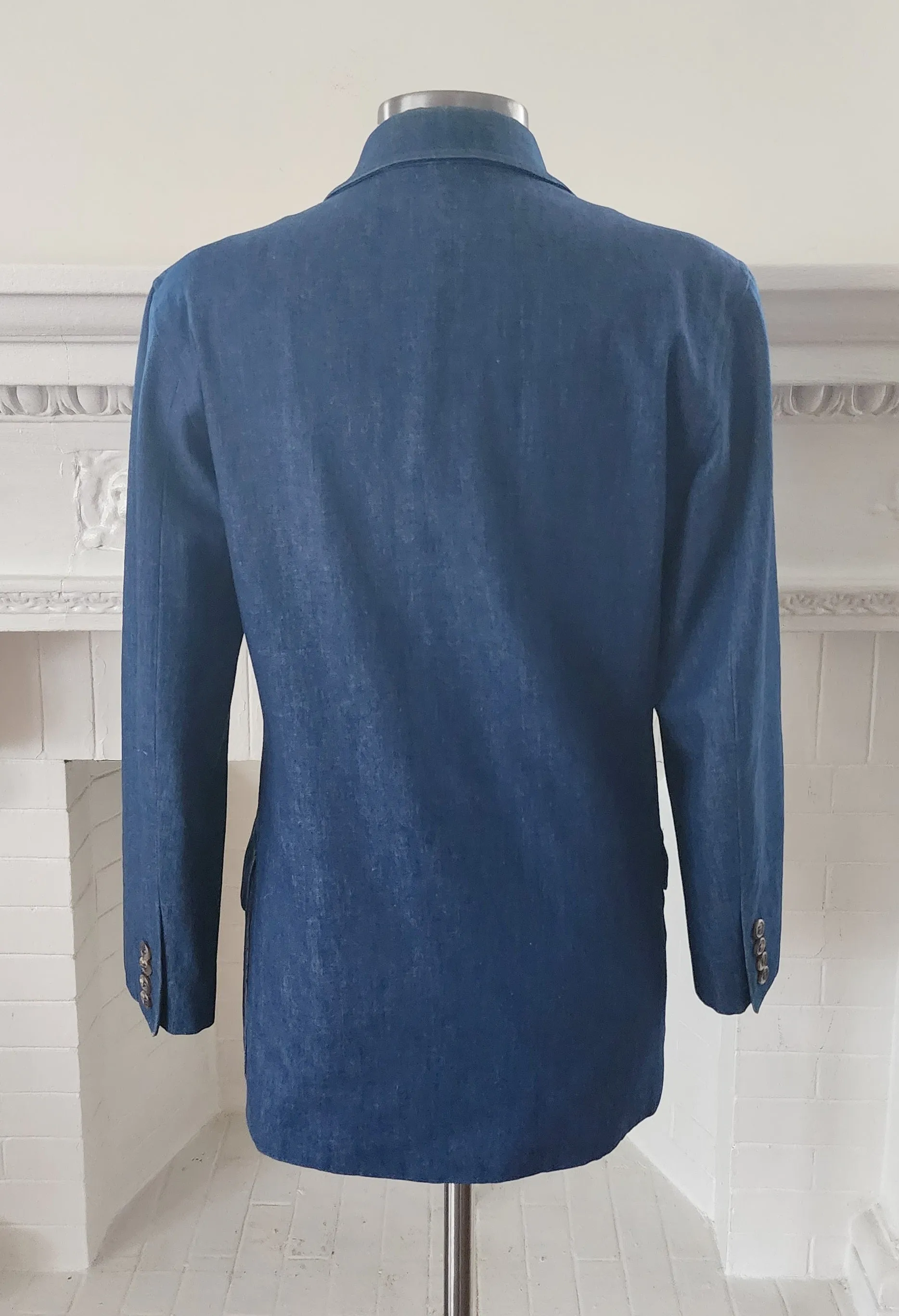 80s Blue Denim Blazer Oversized Jacket by Ralph Lauren / S