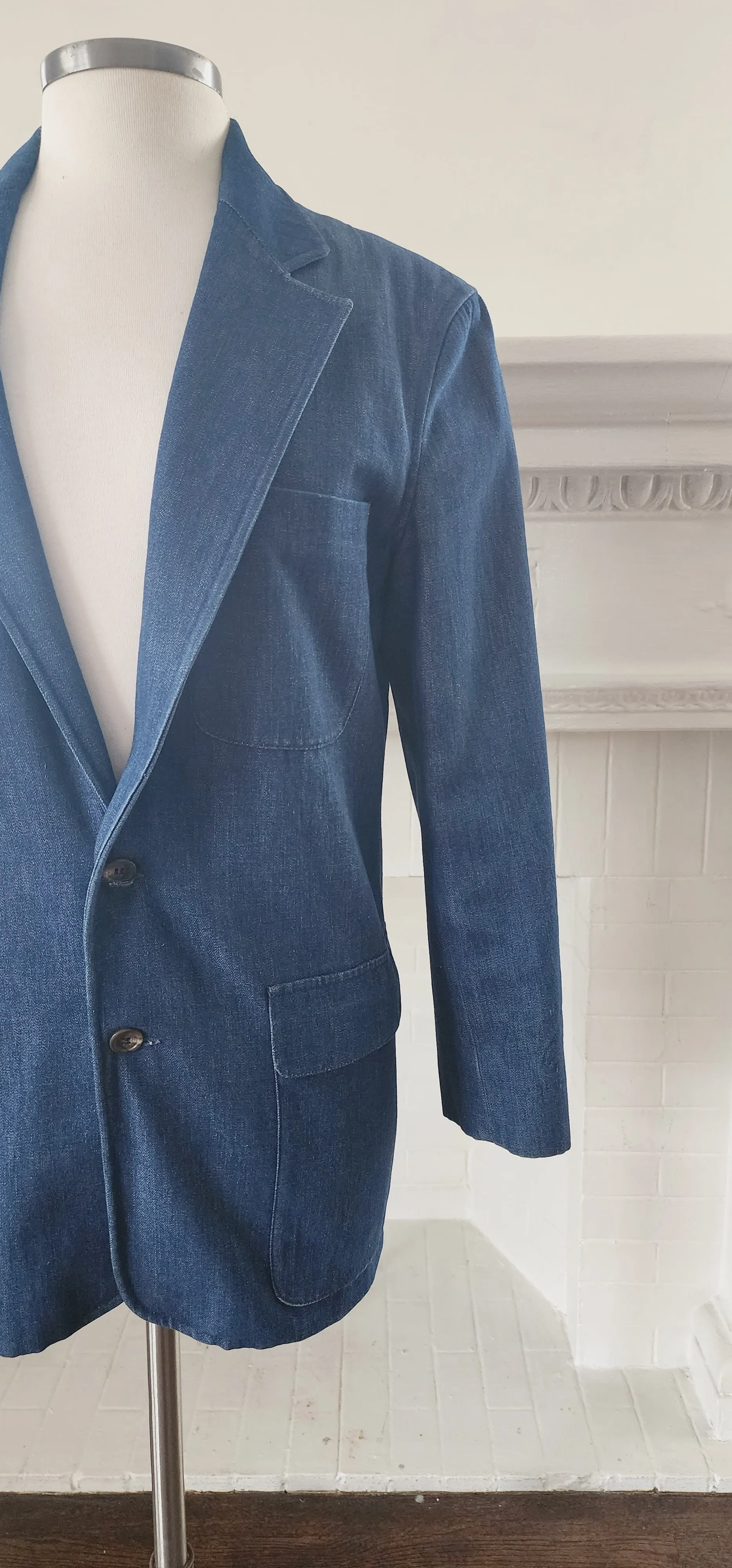 80s Blue Denim Blazer Oversized Jacket by Ralph Lauren / S