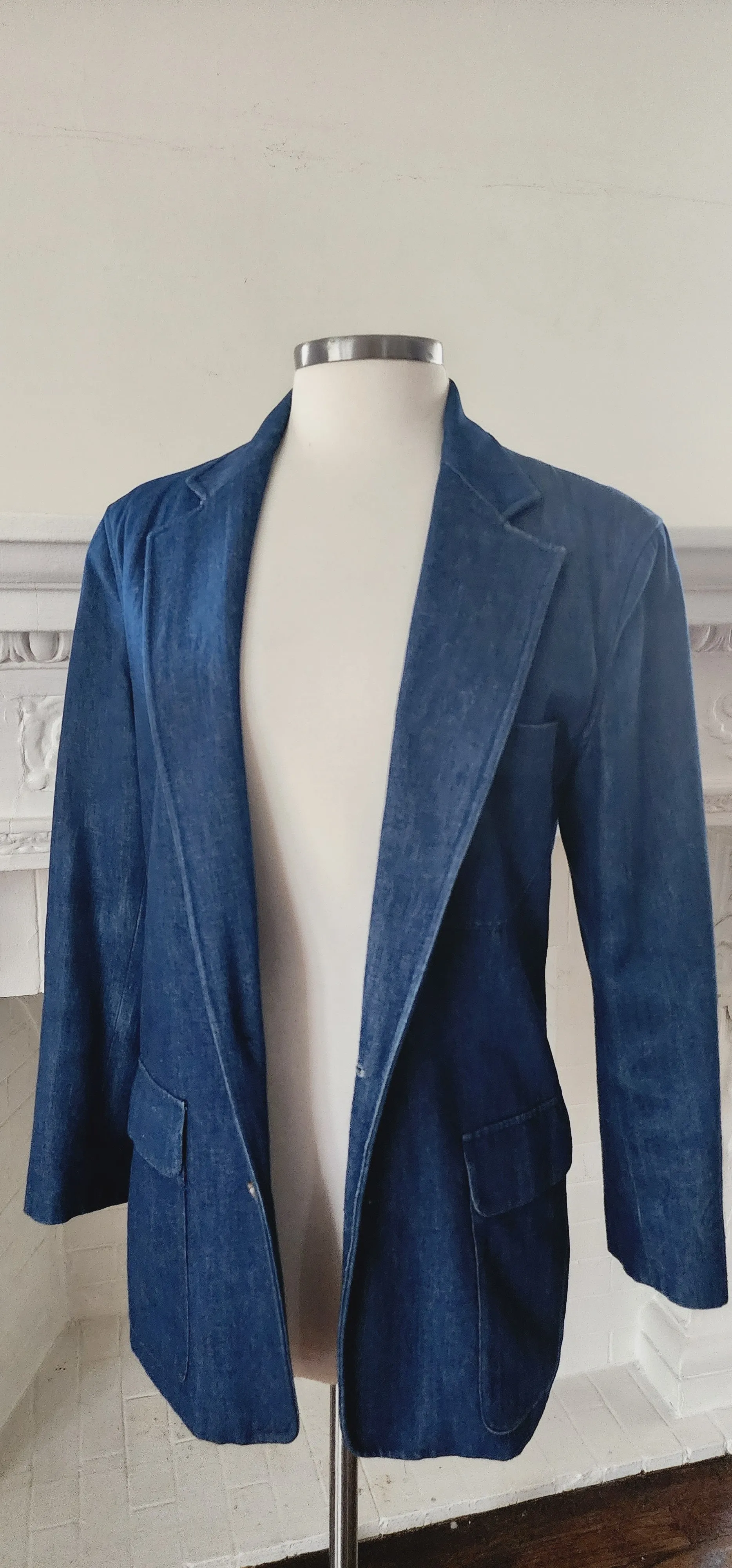 80s Blue Denim Blazer Oversized Jacket by Ralph Lauren / S