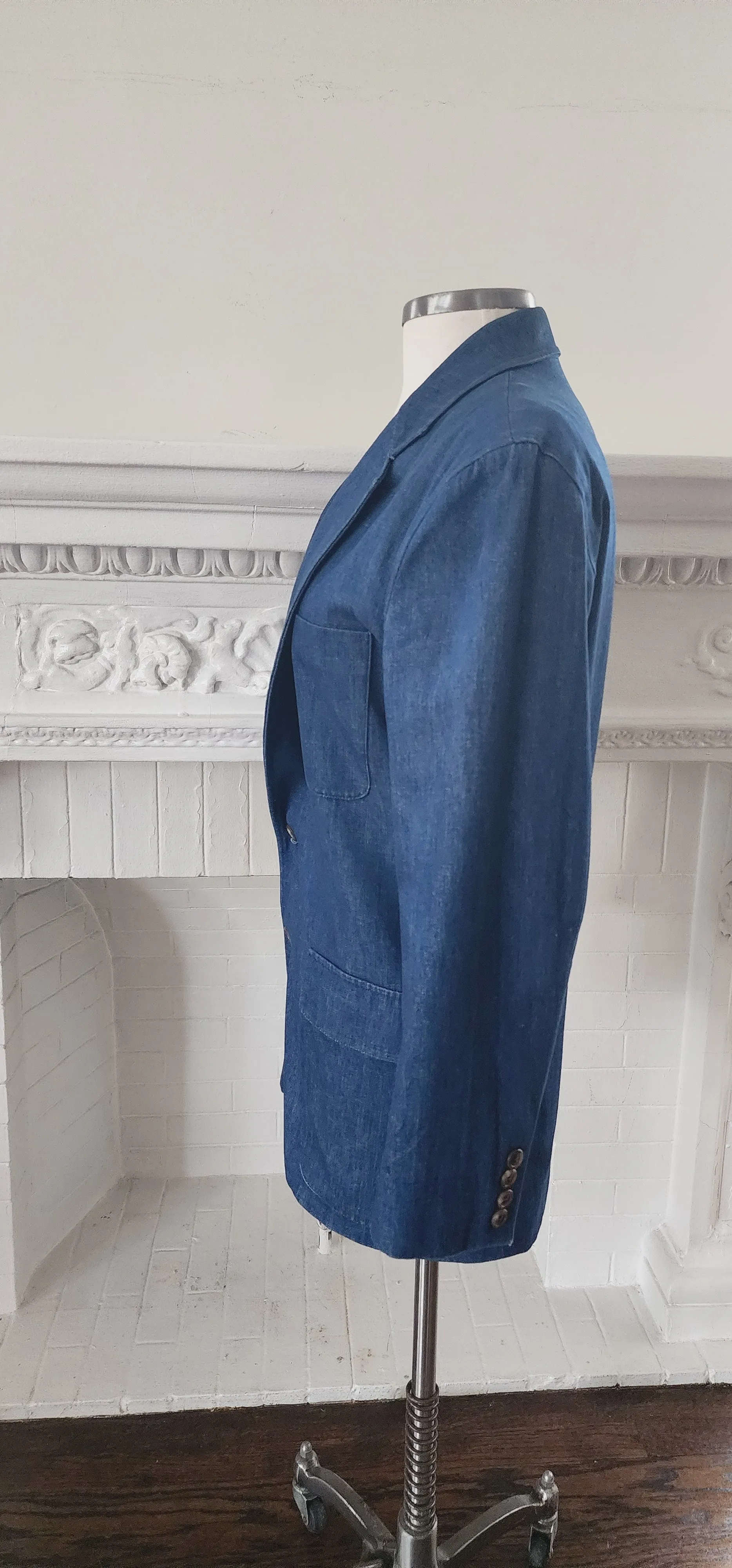 80s Blue Denim Blazer Oversized Jacket by Ralph Lauren / S