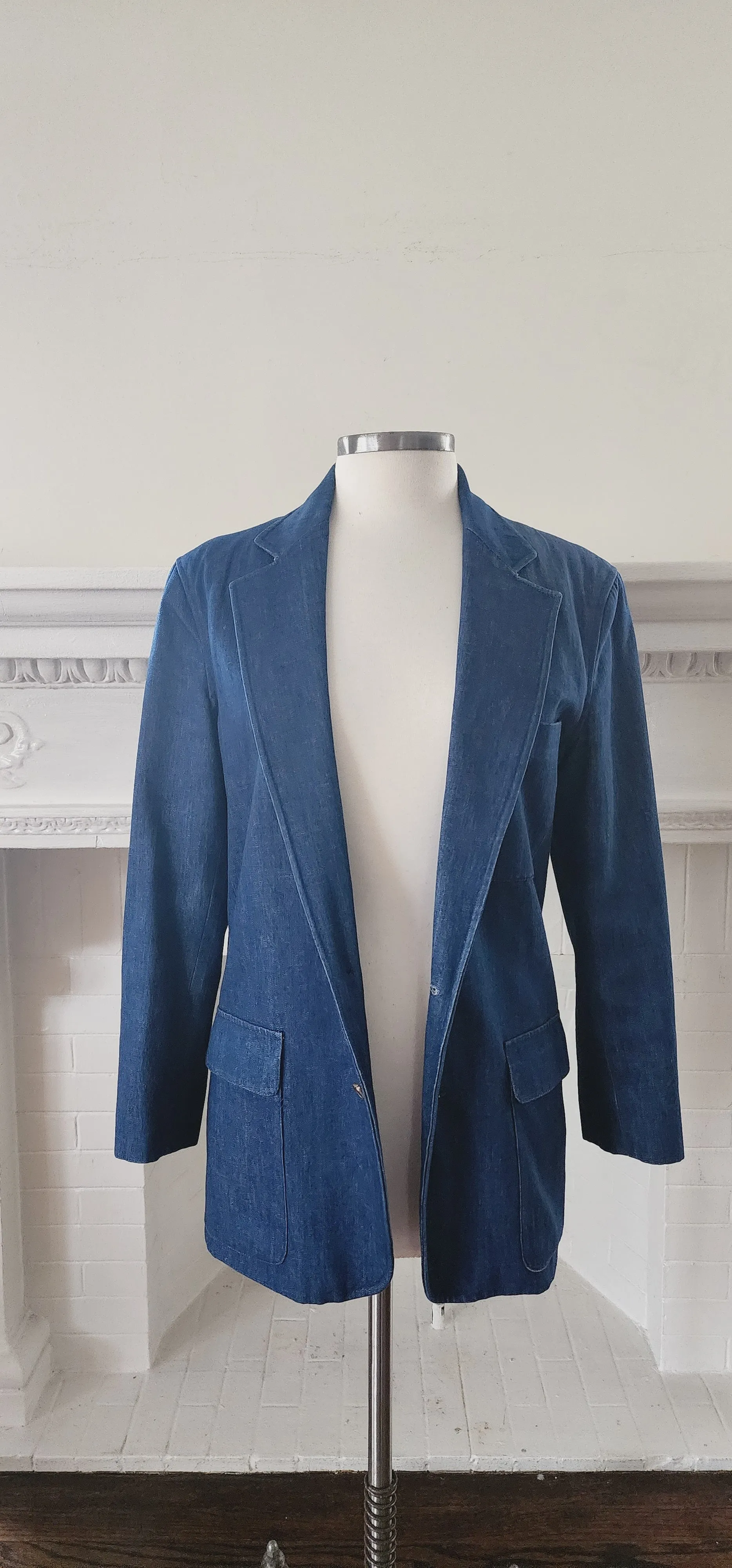 80s Blue Denim Blazer Oversized Jacket by Ralph Lauren / S
