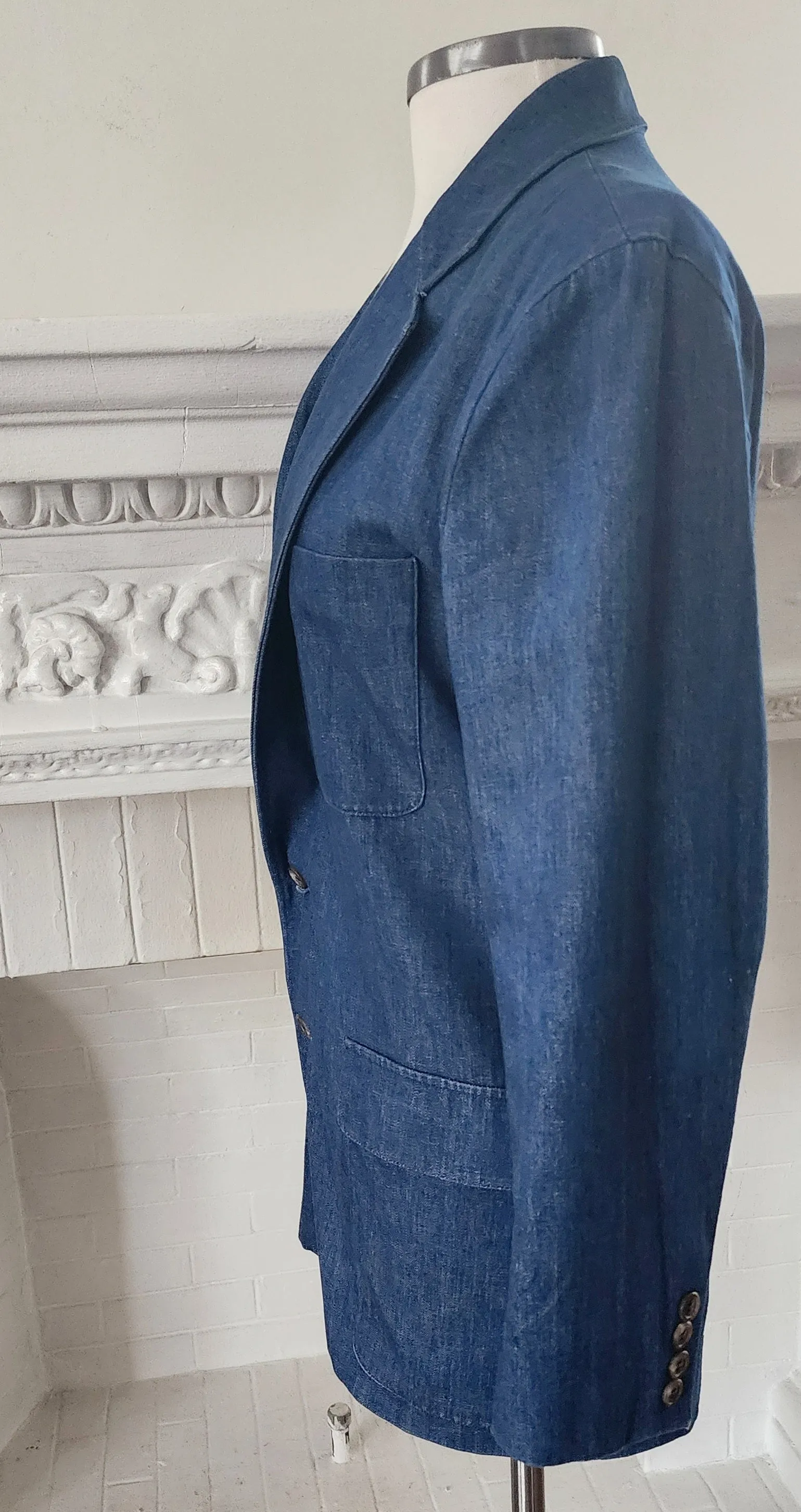 80s Blue Denim Blazer Oversized Jacket by Ralph Lauren / S