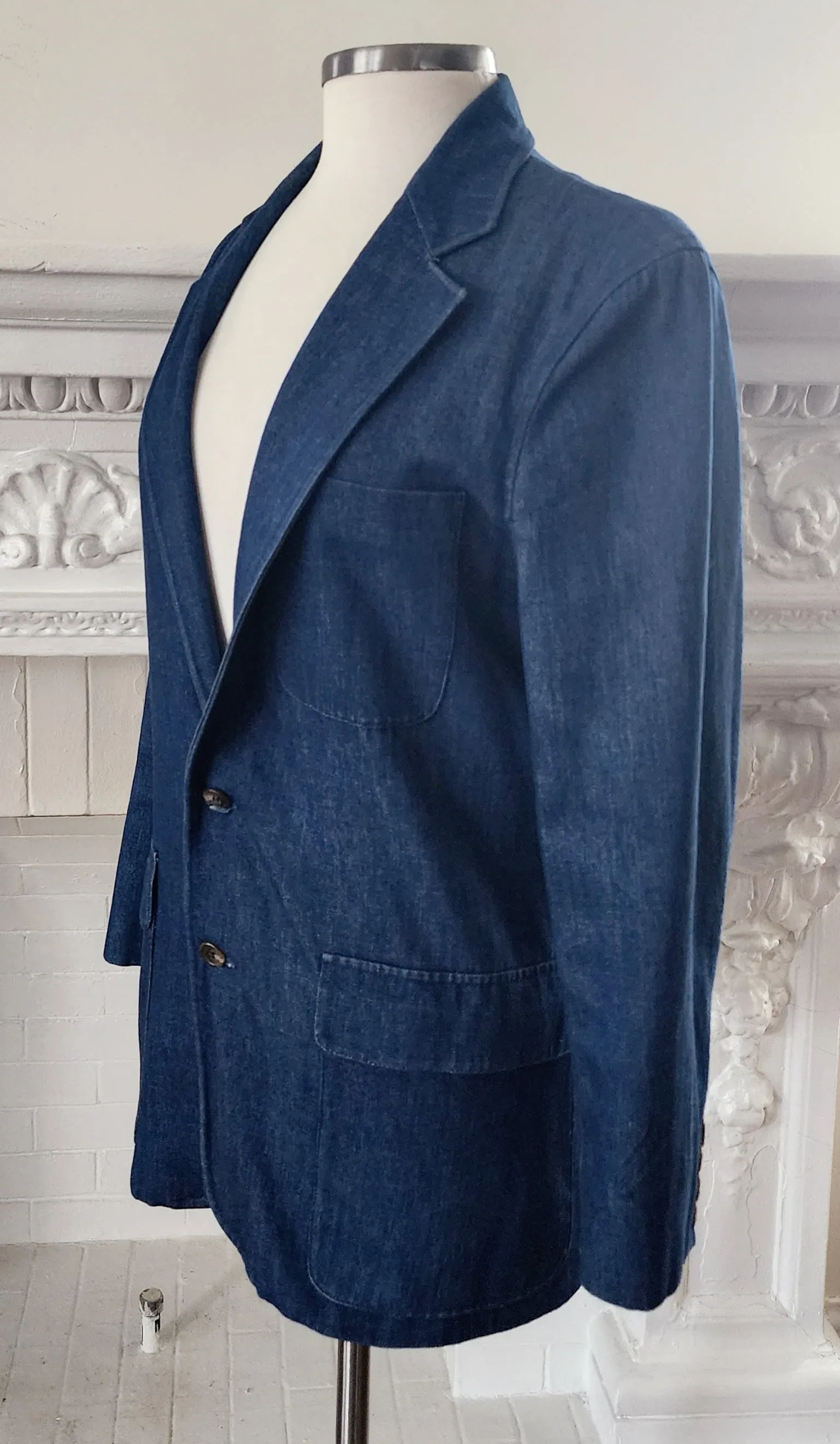 80s Blue Denim Blazer Oversized Jacket by Ralph Lauren / S