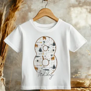 8th Birthday Safari Animals Theme Personalised Kids T Shirt