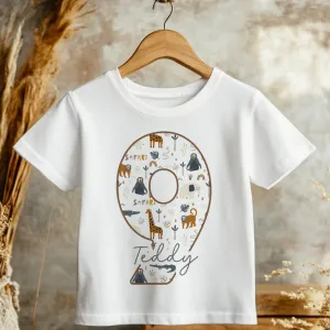 9th Birthday Safari Animals Theme Personalised Kids T Shirt