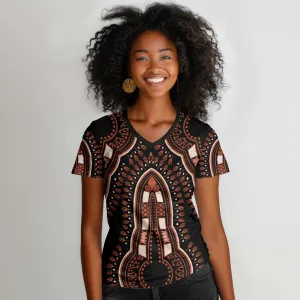 African Dashiki Women V-Neck T-Shirt Afro Vintage Pattern LT01