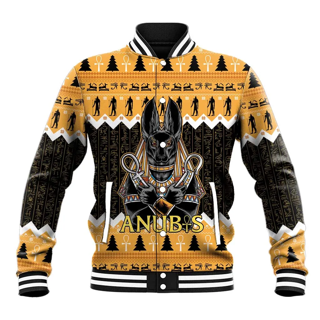 Afro Ancient Egyptian Baseball Jacket Anubis - Merry Christmas LT15
