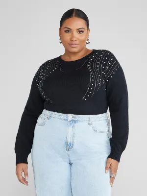 Aleya Rhinestone Detail Pullover Sweater