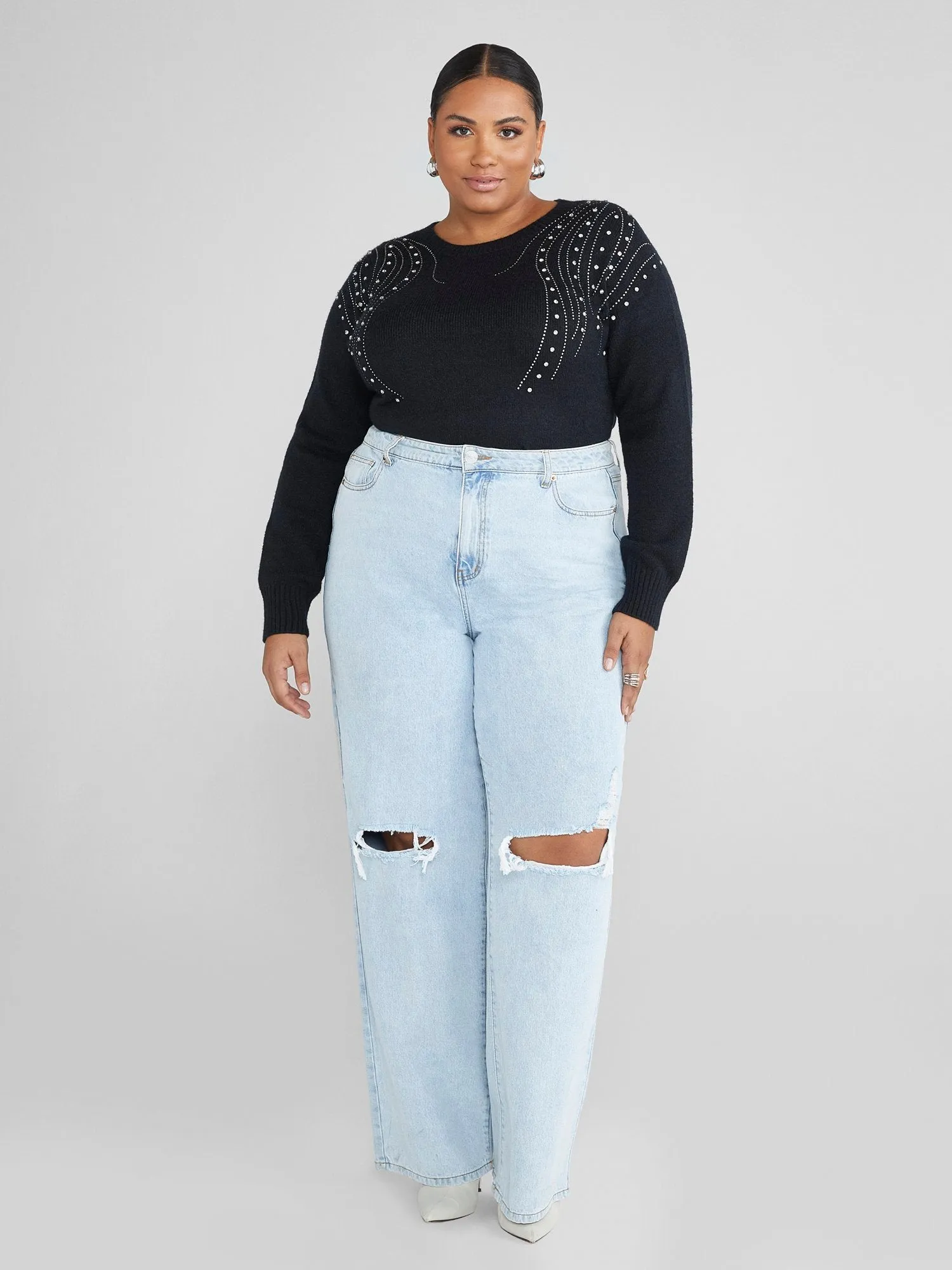 Aleya Rhinestone Detail Pullover Sweater
