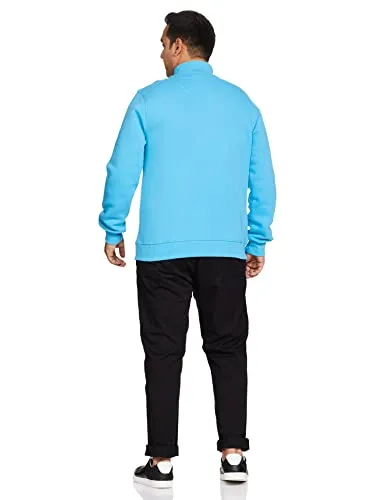 Amazon Brand - Symbol Men's Cotton Blend Round Neck Sweat shirt (AW18MNSSW03I_Aqua Blue_Small_Aqua Blue_S)