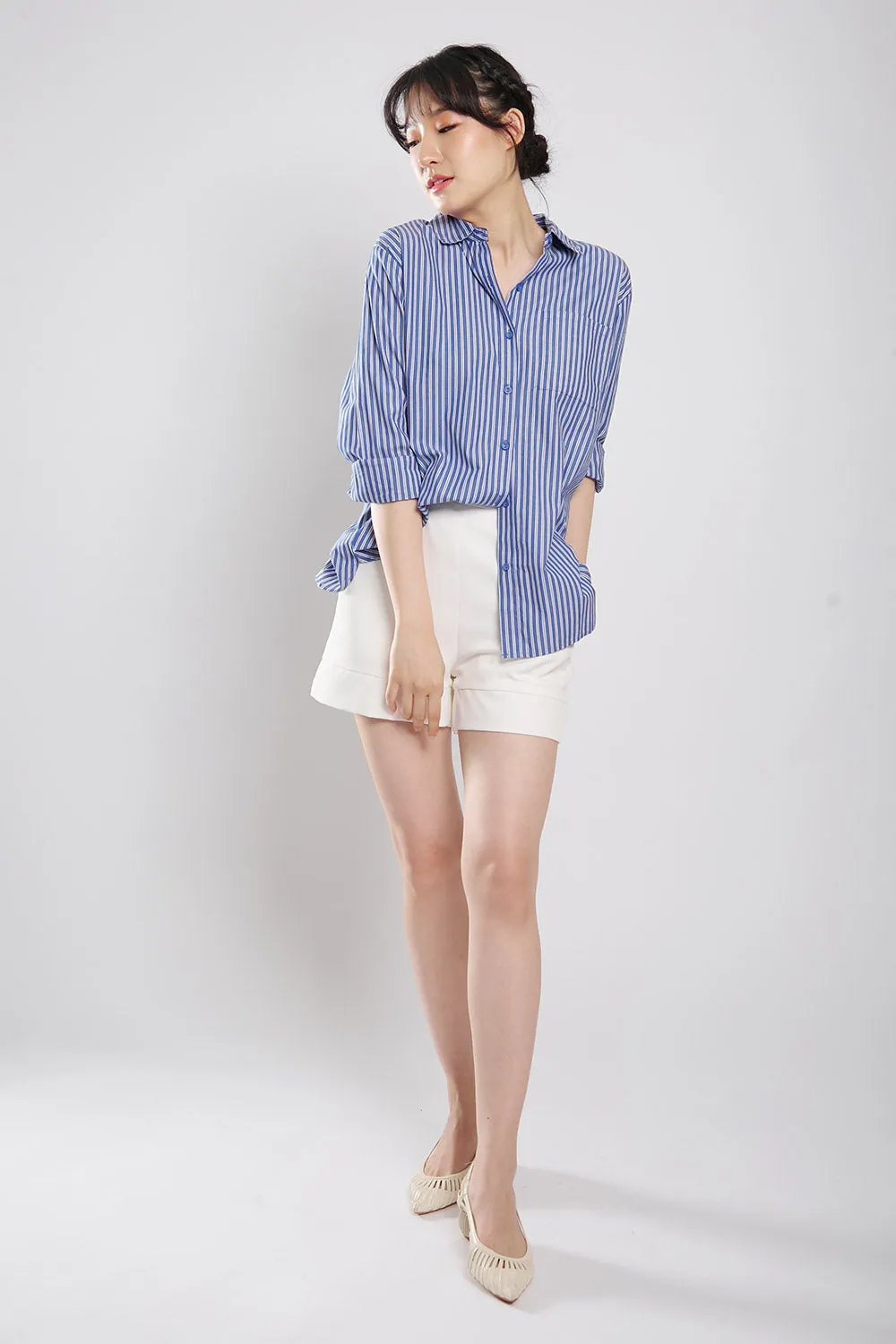 Amilea Striped Shirts in Navy Blue