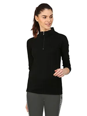 Ap'pulse Women's 1/4 Zip Slimfit Raglan Sleeve Tshirt (329_Black_Small)