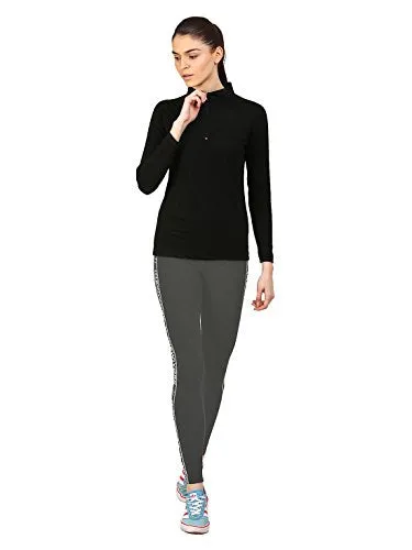 Ap'pulse Women's 1/4 Zip Slimfit Raglan Sleeve Tshirt (329_Black_Small)