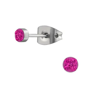 Baby Earrings:  Titanium Fuchsia Crystal Earrings for Newborns 