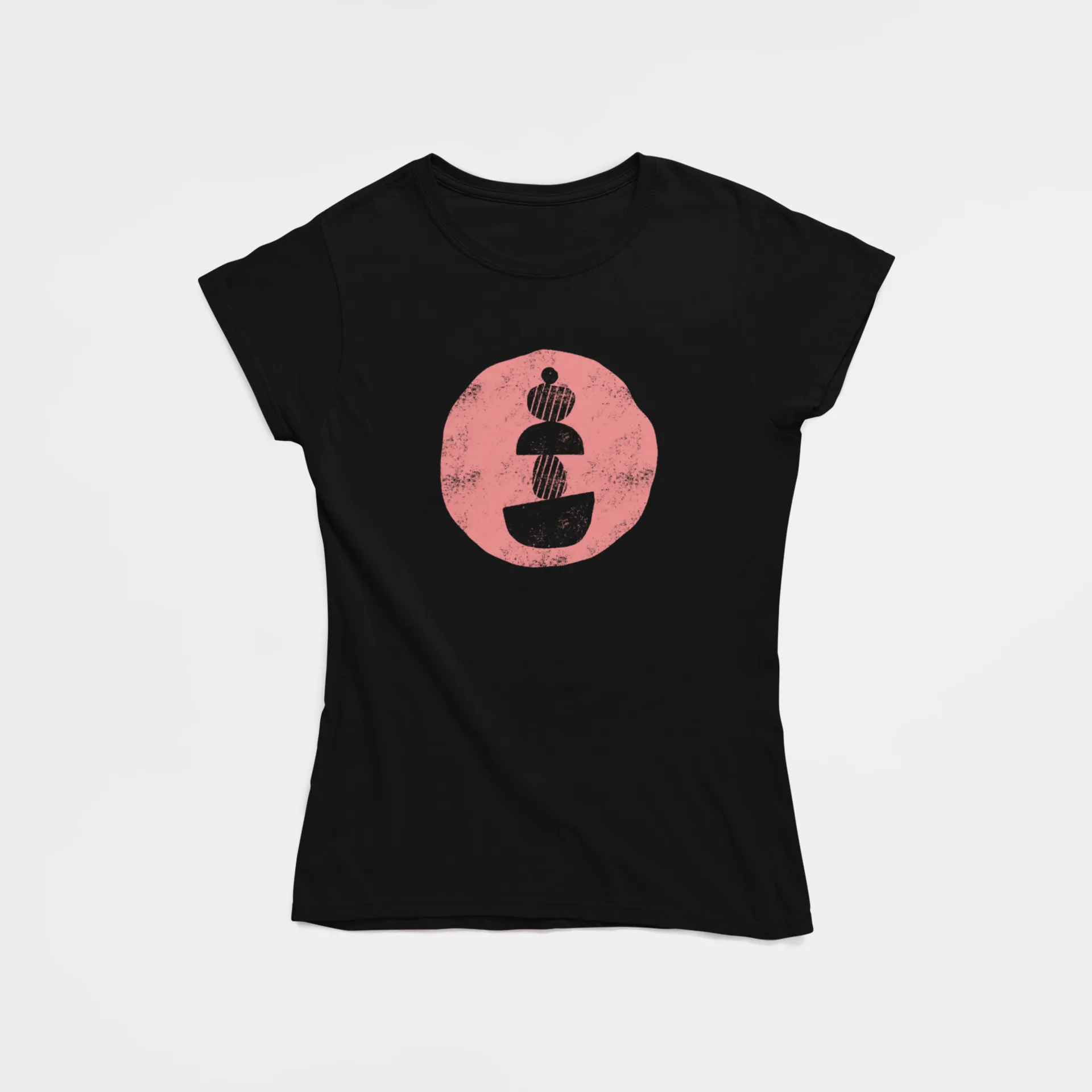 Balancing Pebbles Yoga Black T-Shirt For Women | Iris Yog Collection | ATOM