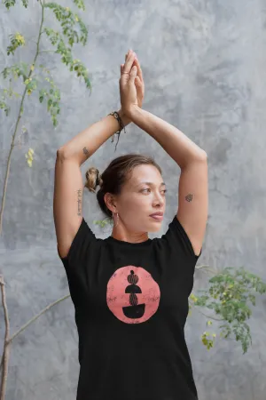 Balancing Pebbles Yoga Black T-Shirt For Women | Iris Yog Collection | ATOM