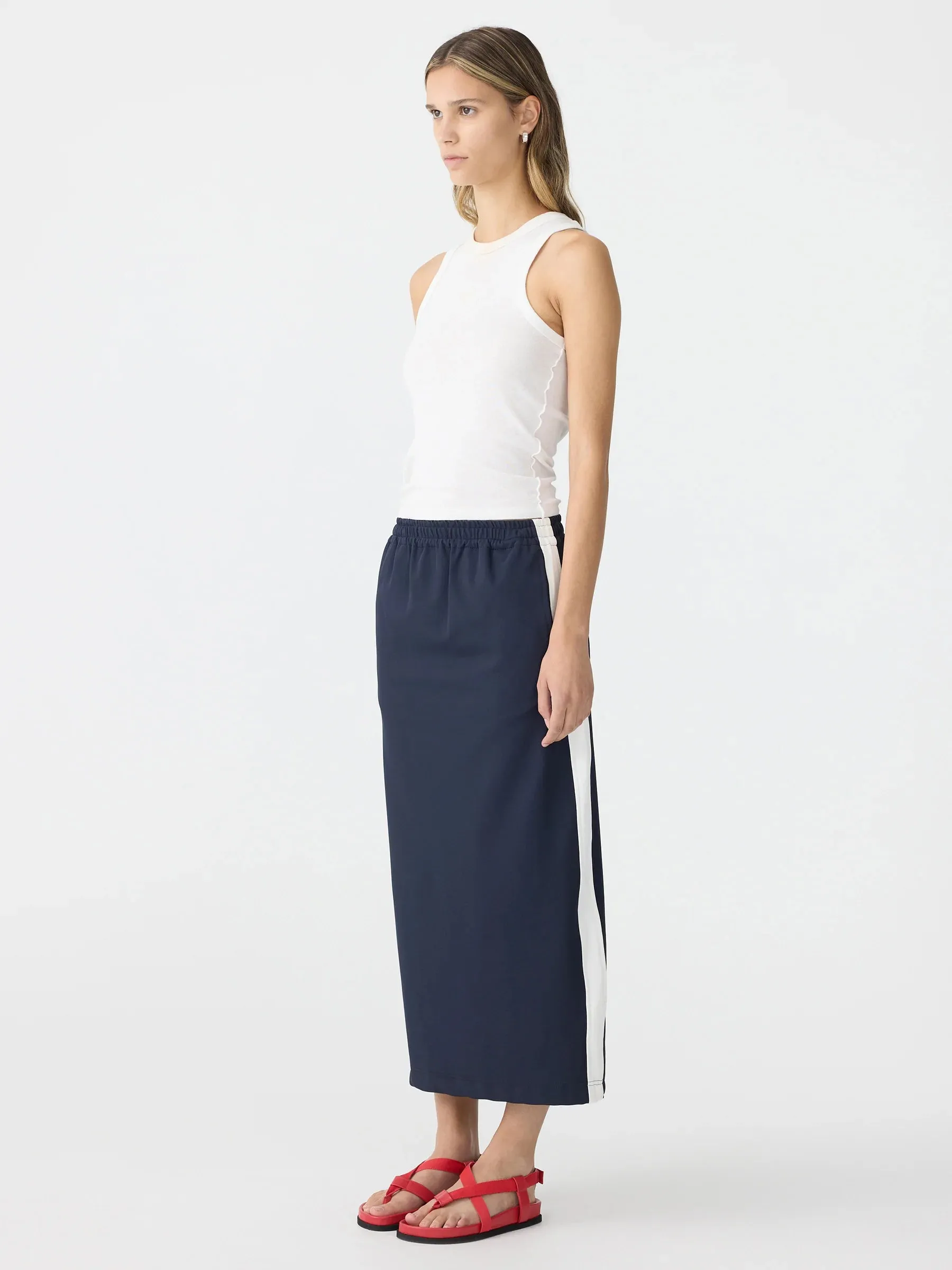 Bassike Stretch Twill Pull On Skirt in Ink and White
