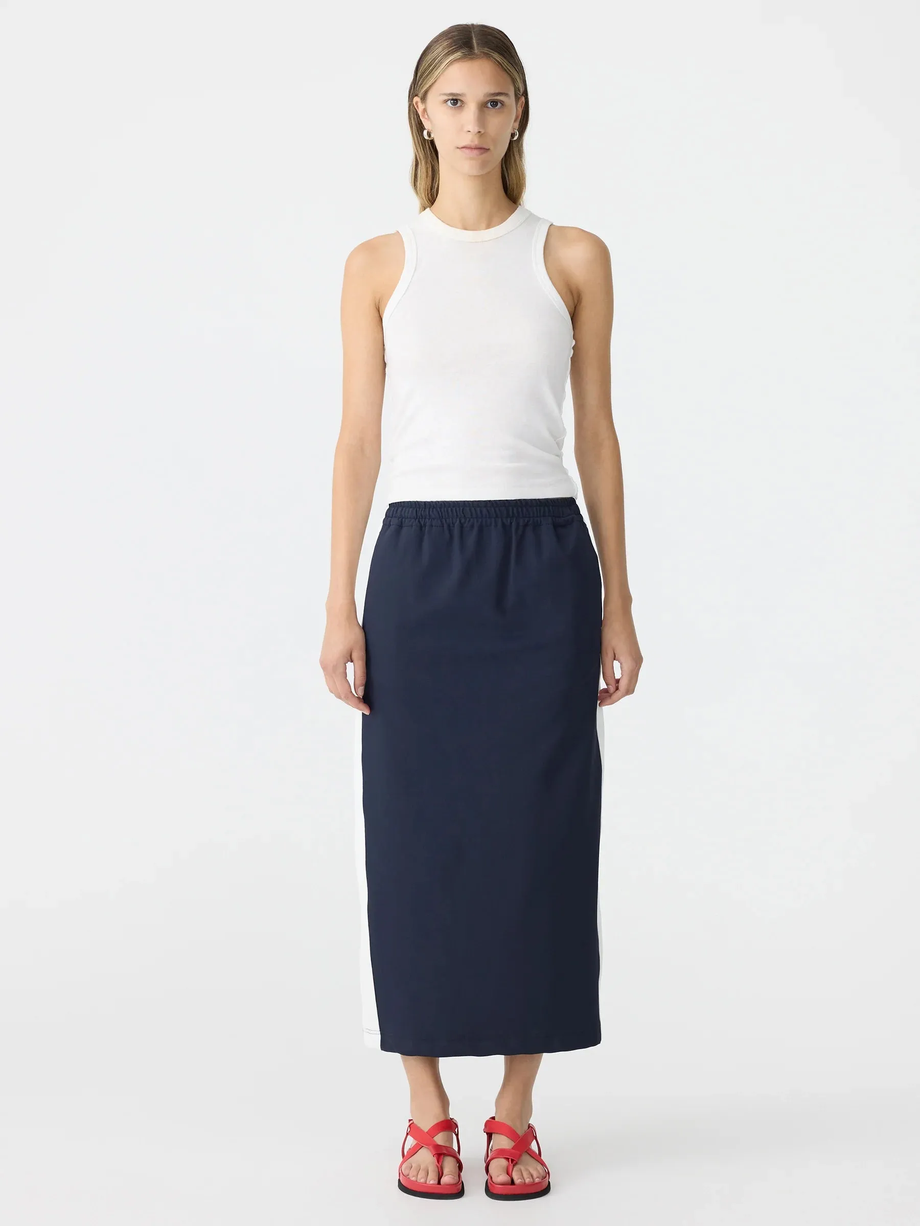 Bassike Stretch Twill Pull On Skirt in Ink and White