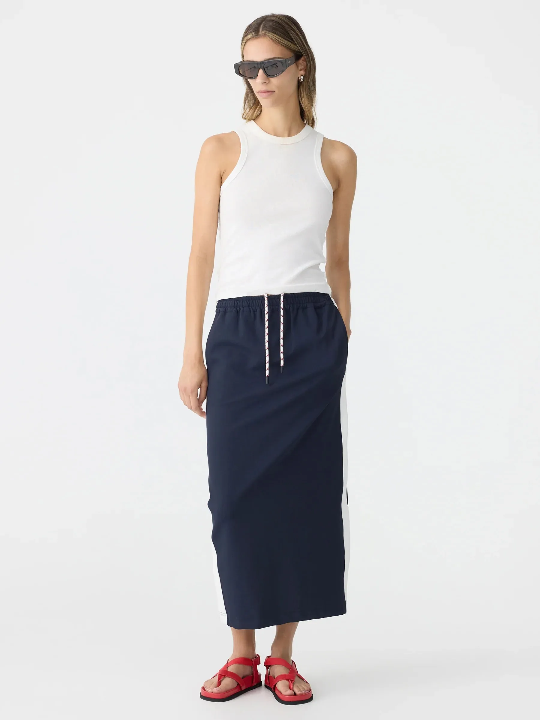 Bassike Stretch Twill Pull On Skirt in Ink and White
