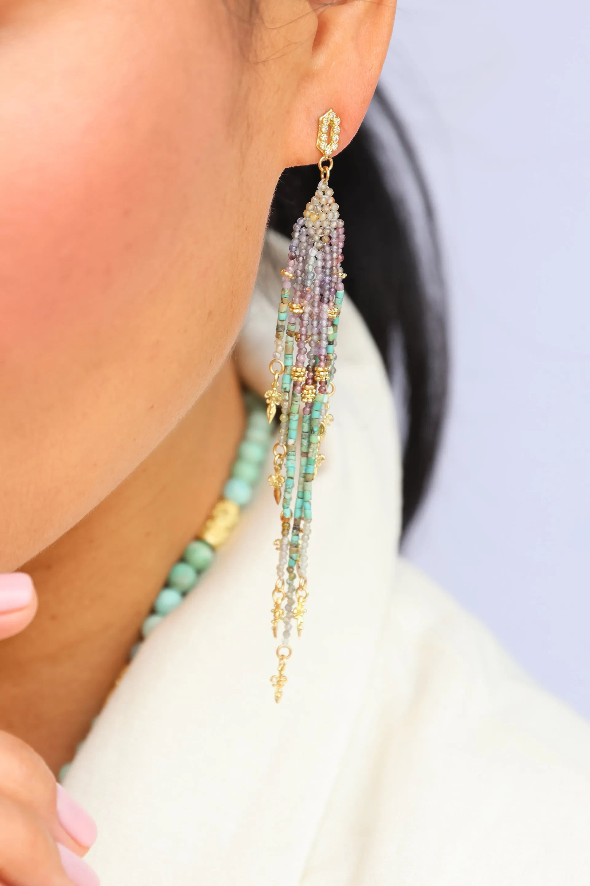 BEADED FEATHER EARRINGS