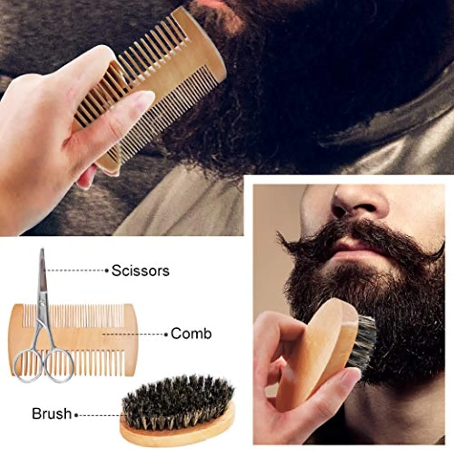 Beard Kit,Beard Growth Kit,Beard Grooming Kit w/2 Packs Beard Wash/Shampoo,Beard Growth Oil,Beard Balm,Beard Wash,Brush,Comb,Scissor,Storage Bag,E-Book,Beard Care & Trimming Kit Gifts for Men Him
