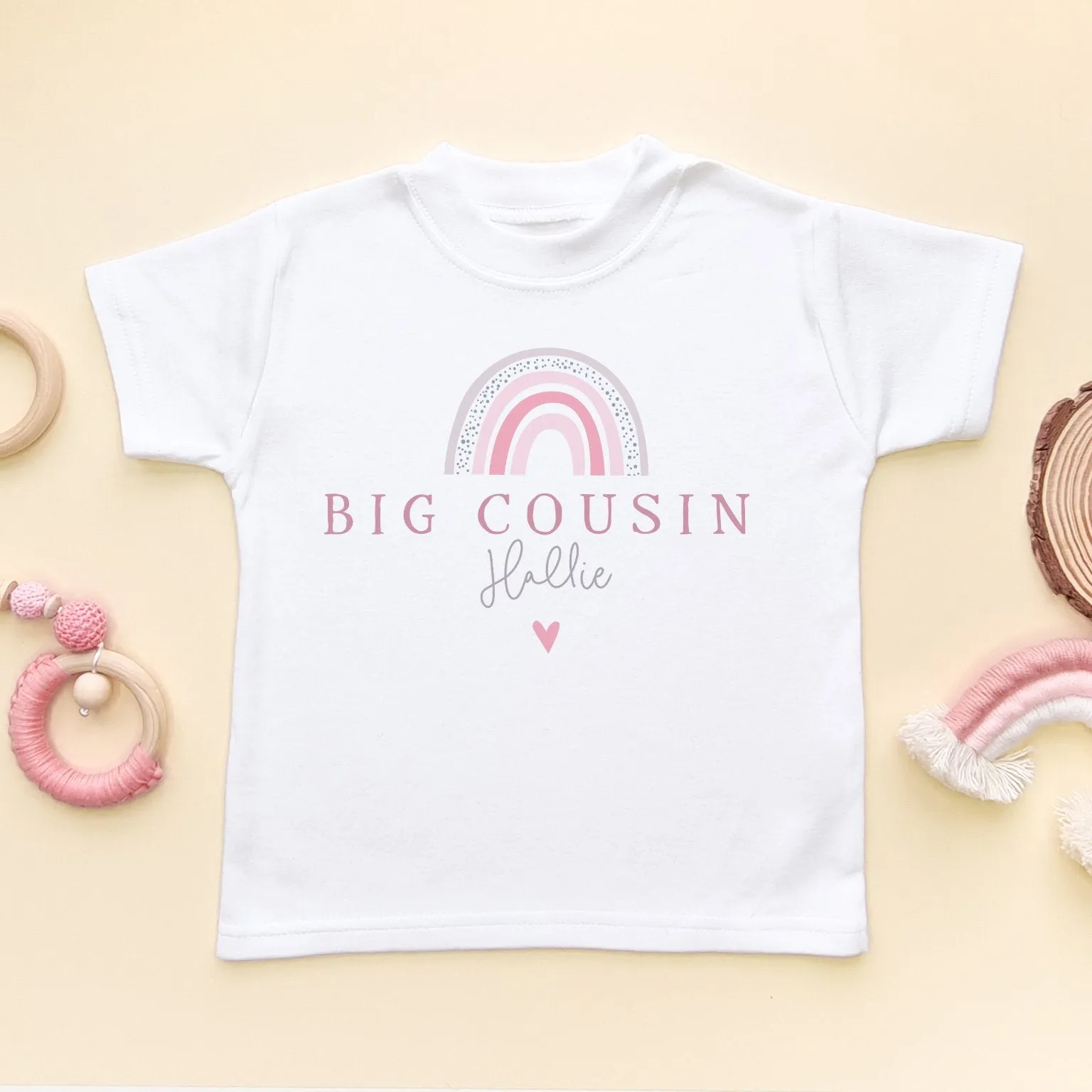 Big Cousin Pink Boho Rainbow Personalised Toddler & Kids T Shirt