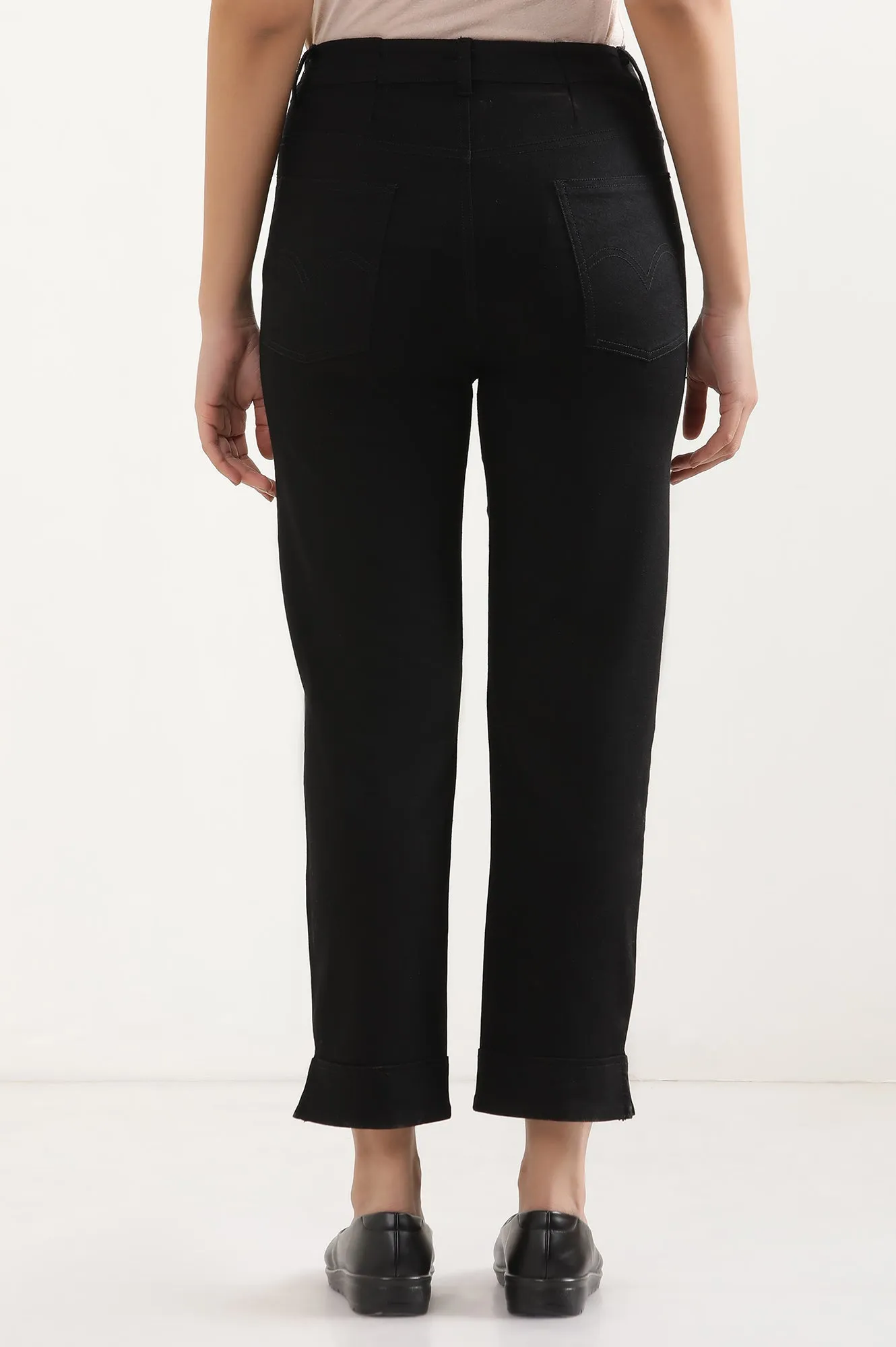 Black Cropped Denim Straight Pants