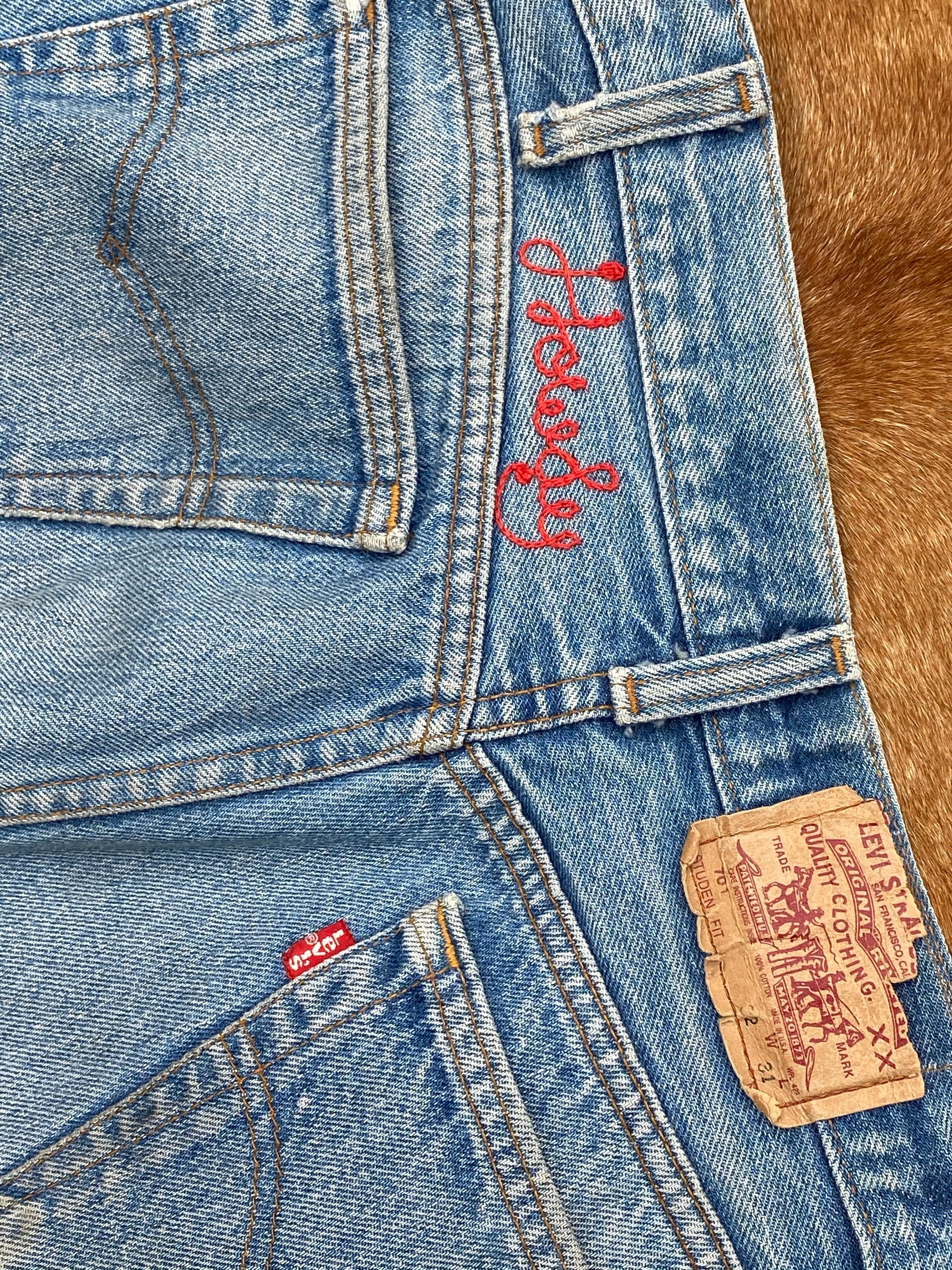 Black hide and leather chap Levi jeans
