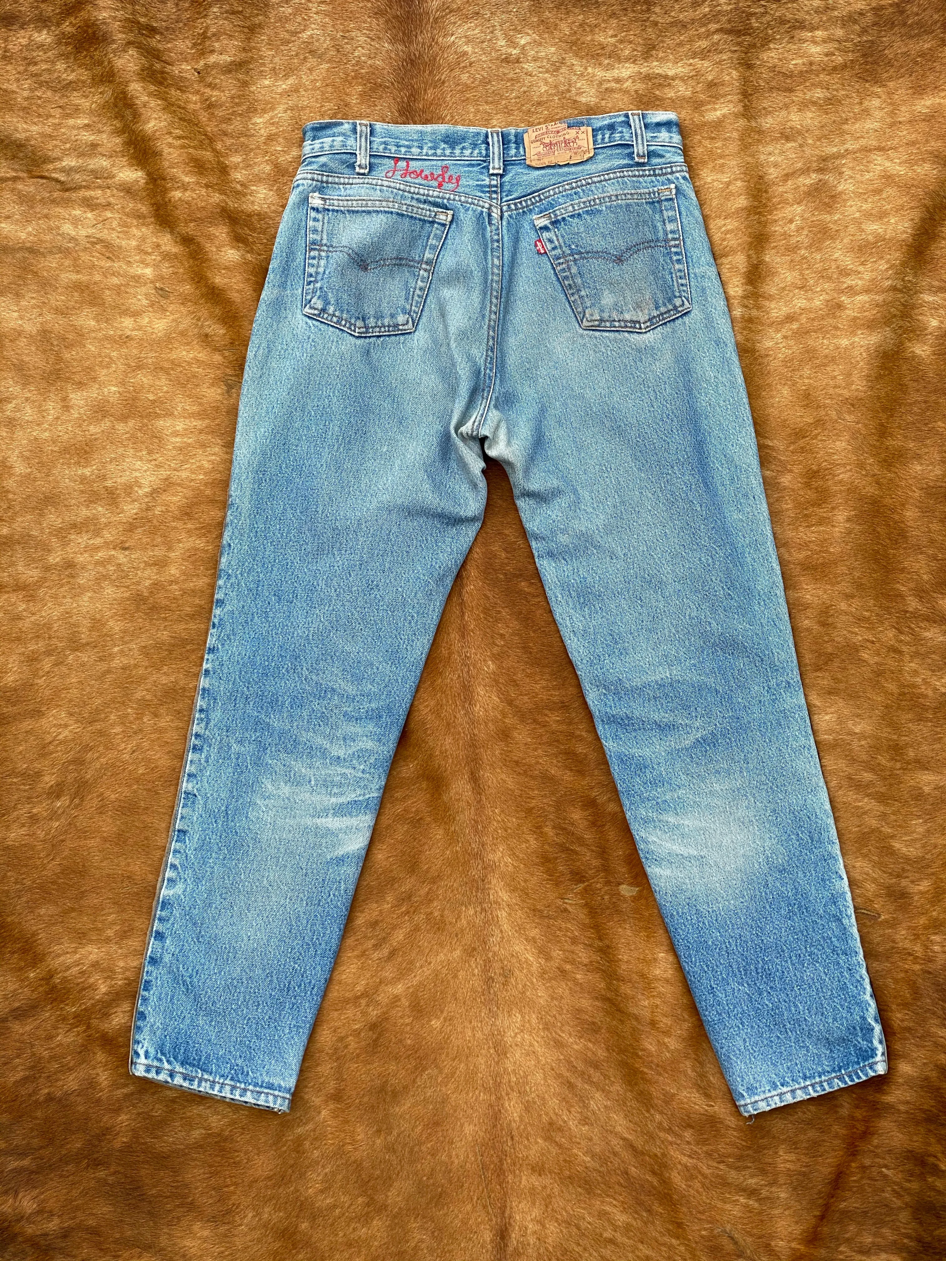 Black hide and leather chap Levi jeans