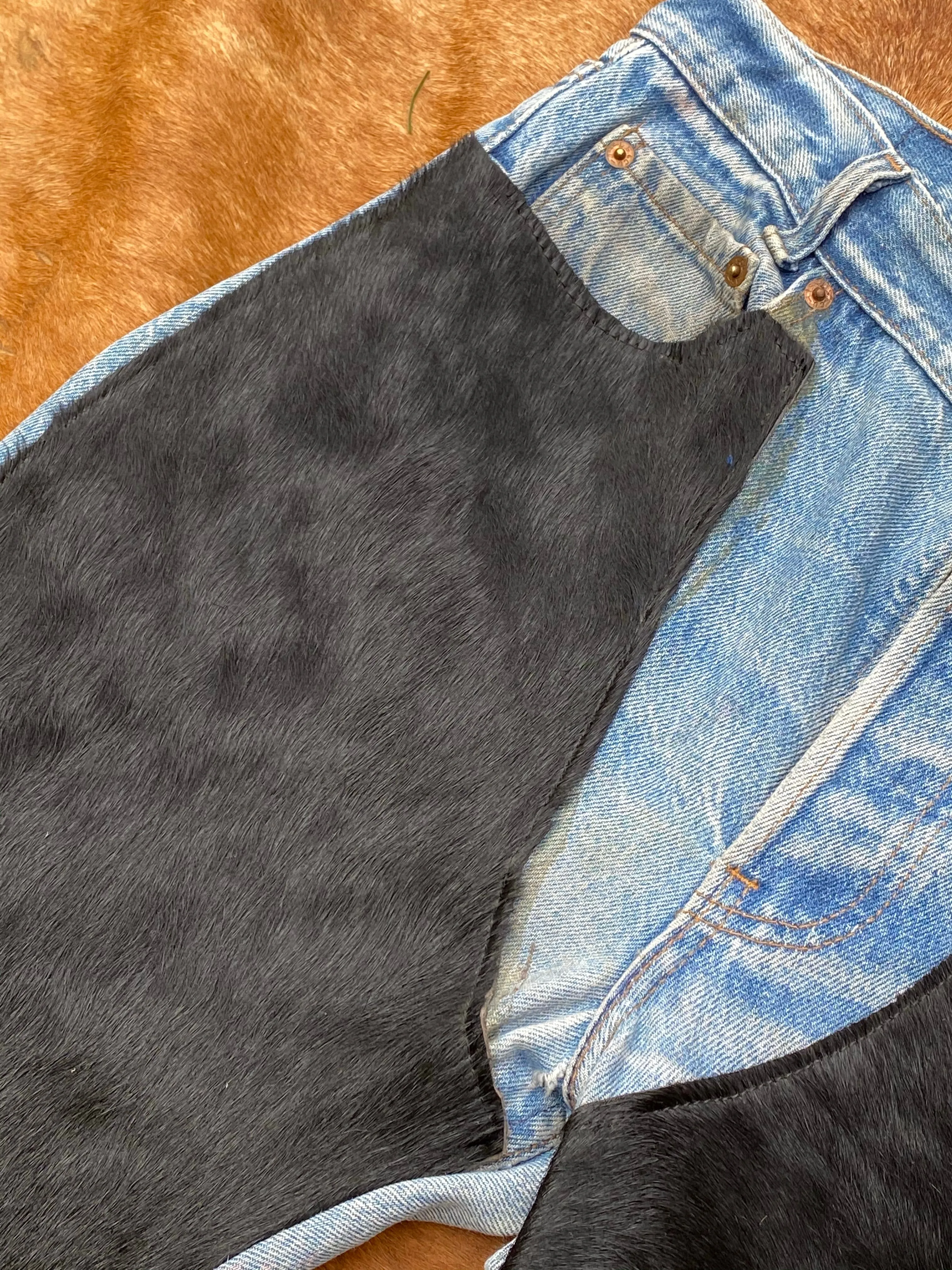Black hide and leather chap Levi jeans