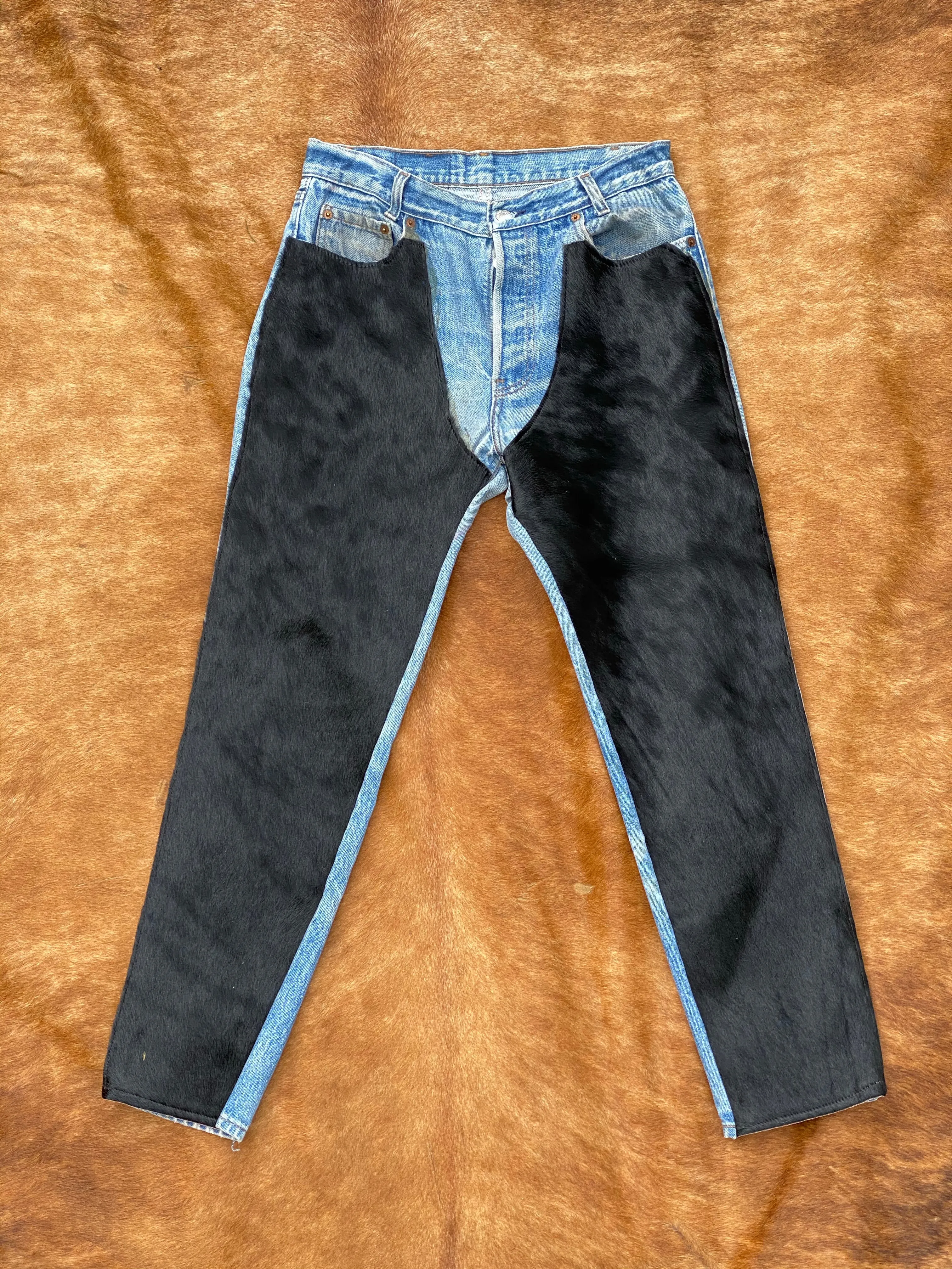 Black hide and leather chap Levi jeans