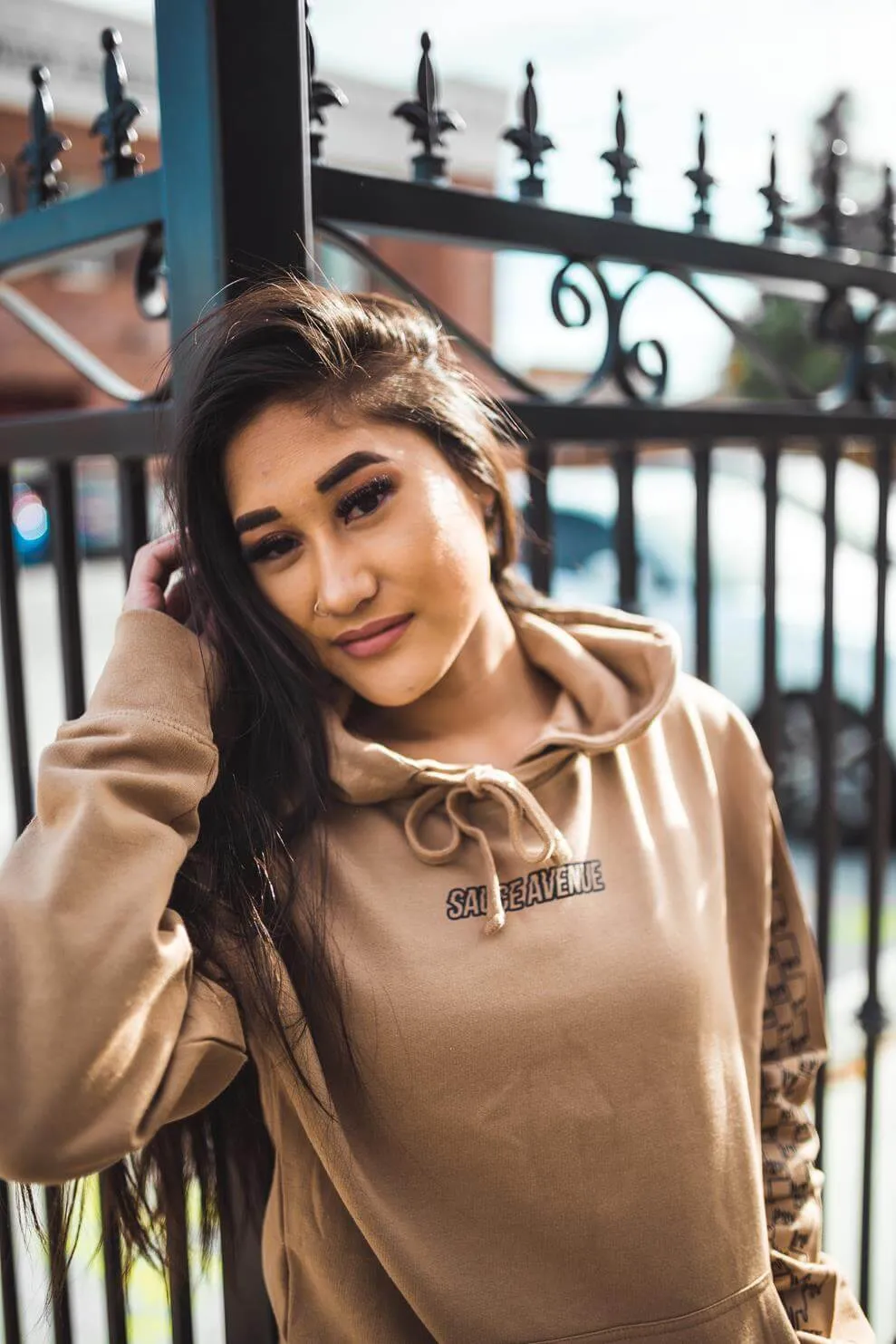 Black SA Outline | Caramel Hoodie (Outline Checkered Drippin Sleeves)