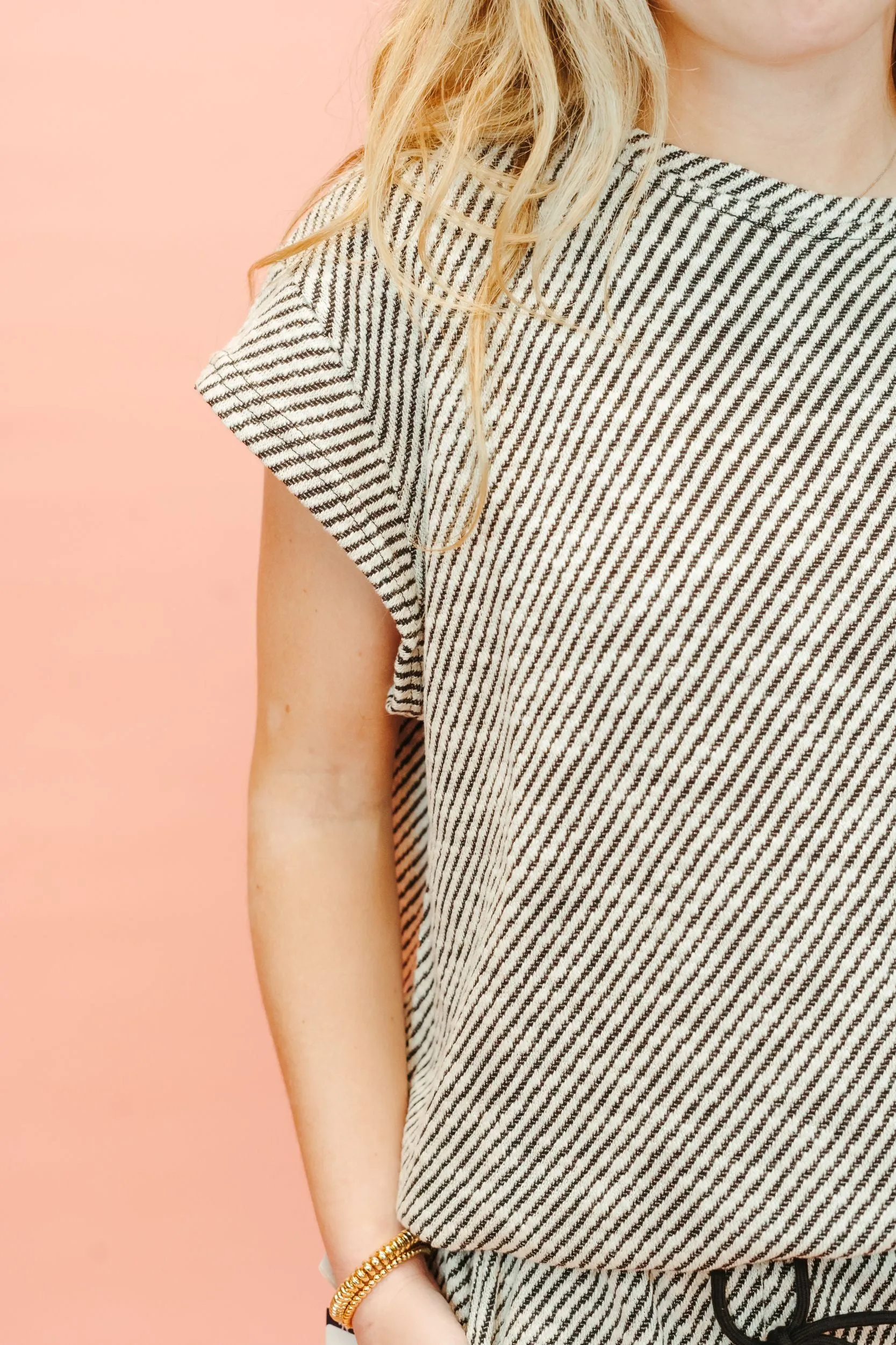 Black Short Sleeve Striped Top T3871