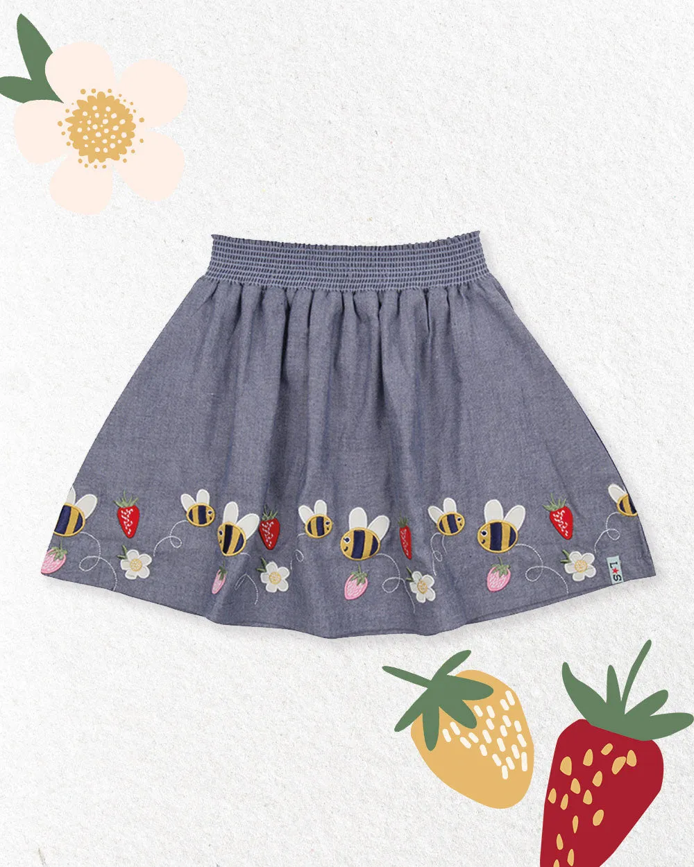 Blue Busy Bee Applique Skirt