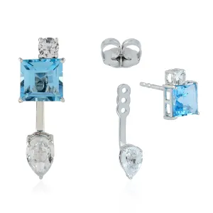 Blue Topaz Pear Cut Sapphire Ear Jackets Earrings In 18k White Gold Jewelry