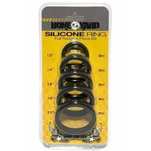 Boneyard Silicone Ring 5 Pcs Kit - Black Cock Rings Set of 5 Sizes